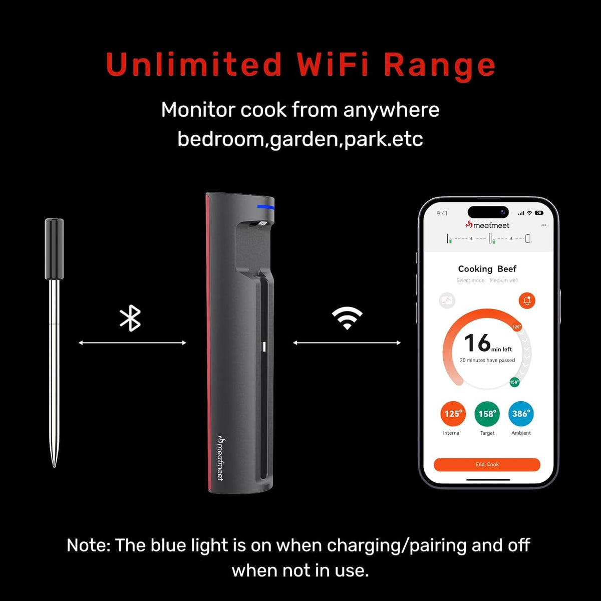 Termómetro digital inalámbrico para carne con monitoreo remoto de