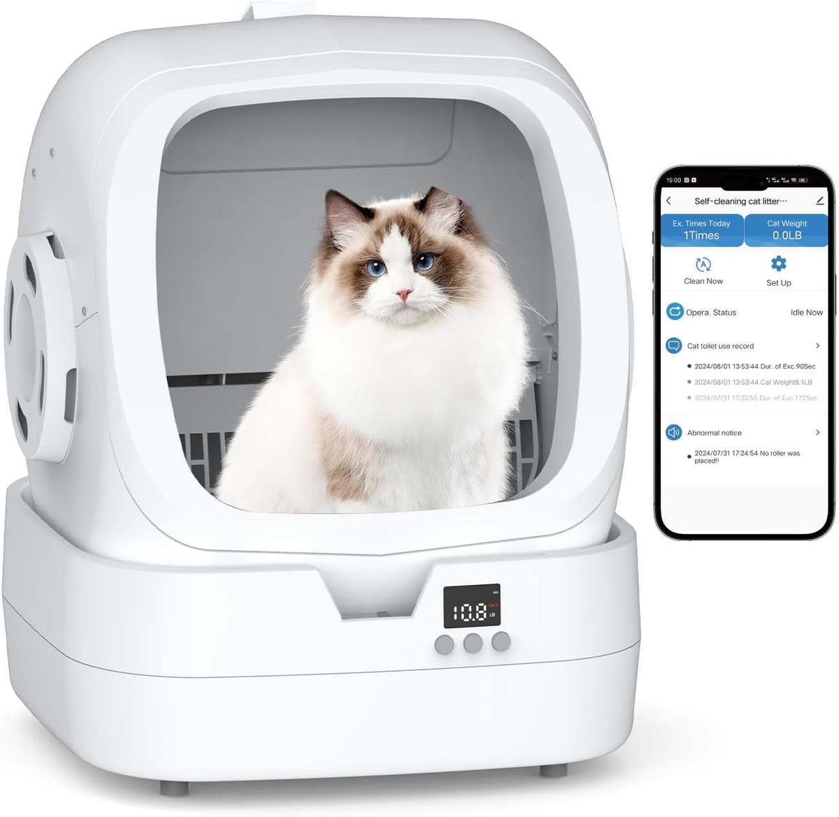 Mintakawa Caja de arena automática para gatos, control por aplicación y control de peso, ultra silenciosa, adecuada para gatos medianos y gatitos, caja de arena segura antipellizcos (requiere montaje)