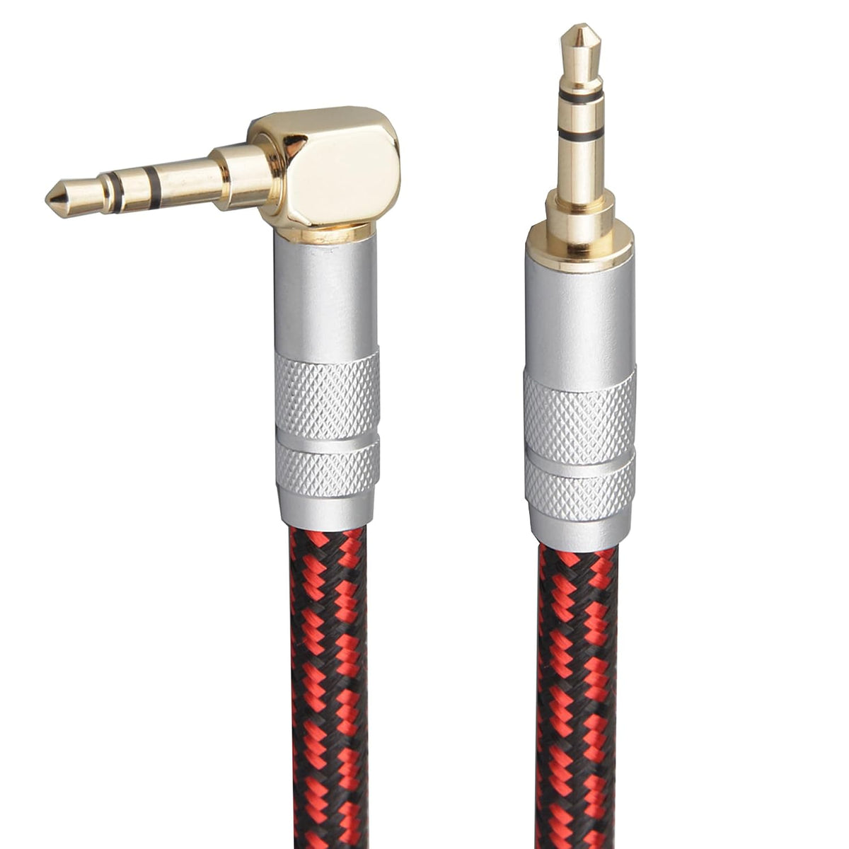 Audiophile - Cable de audio auxiliar de cobre de alta pureza, macho de 0.138 in a macho de 0.138 in, cable auxiliar de audio estéreo chapado en oro (recto a ángulo recto, 6.6 ft)