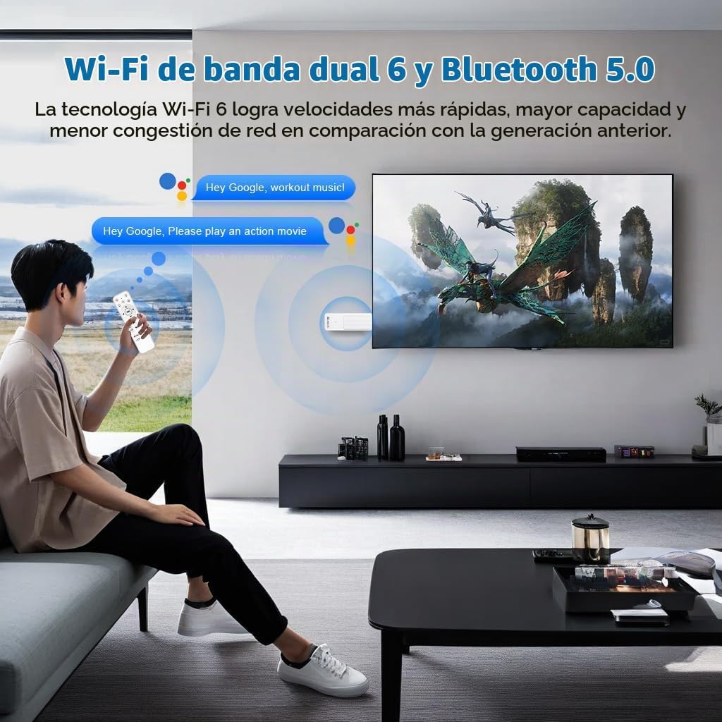 Android TV Stick 14.0, 2025 4K TV Stick 2GB RAM 16GB ROM Ultra HD RK3518 CPU soporta 2.4G/5G Wi-Fi Bluetooth 5.0 USB HDR10 con control remoto por voz Bluetooth, blanco X88 PROT1