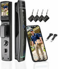 Cerradura de puerta inteligente con cámara y reconocimiento facial 3D, cerradura de puerta de entrada sin llave con huella digital, contraseña, tarjeta IC, control de aplicación y timbre, cerradura de embutir segura para puerta delantera (aplicación