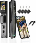 Cerradura de puerta inteligente con cámara y reconocimiento facial 3D, cerradura de puerta de entrada sin llave con huella digital, contraseña, tarjeta IC, control de aplicación y timbre, cerradura de embutir segura para puerta delantera (aplicación