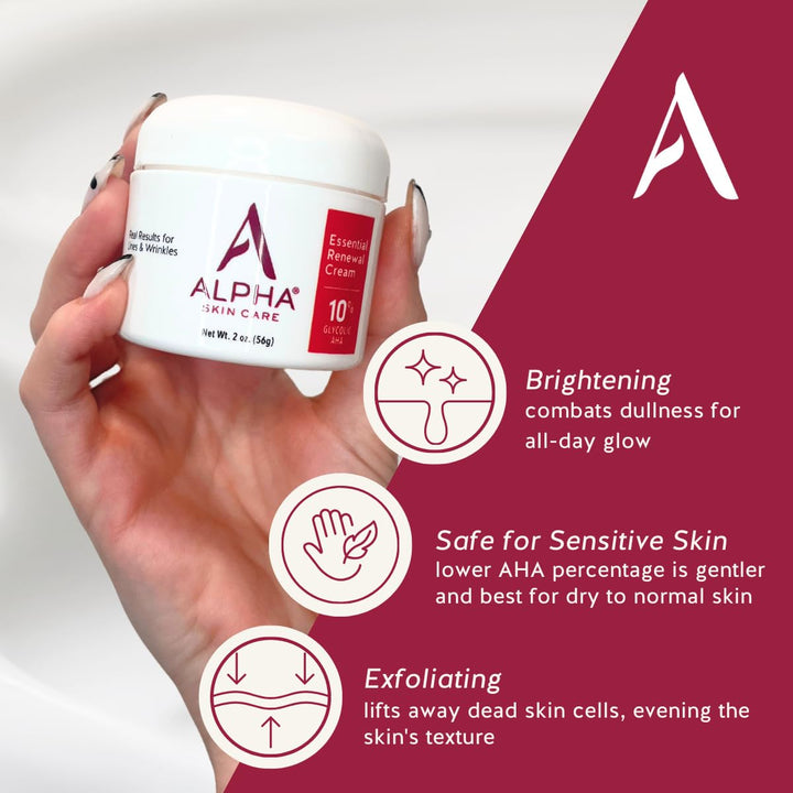 Alpha Crema renovadora esencial para el cuidado de la piel, AHA 10%...