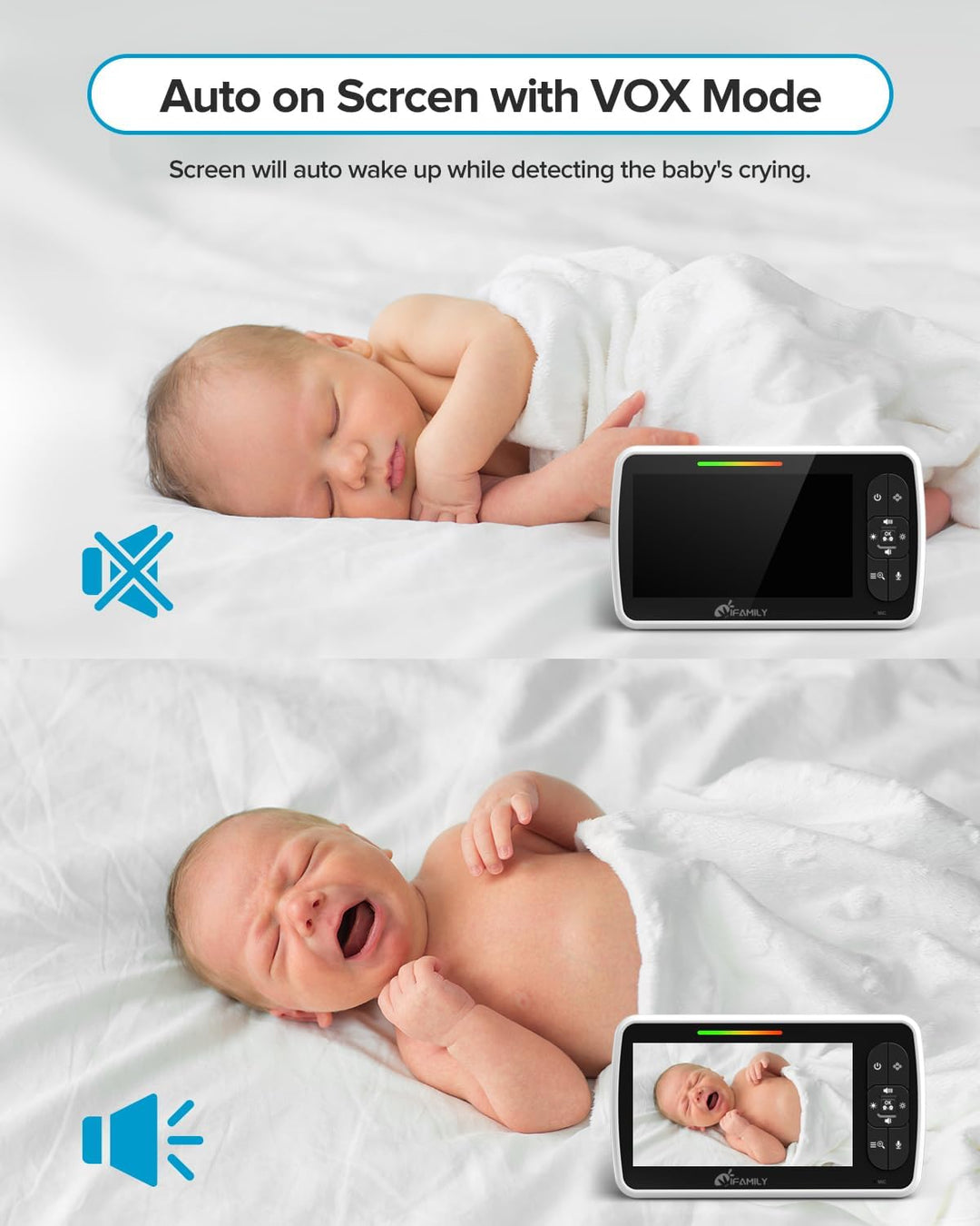 iFamily - Monitor de bebé - Pantalla grande de 5" con vida útil...