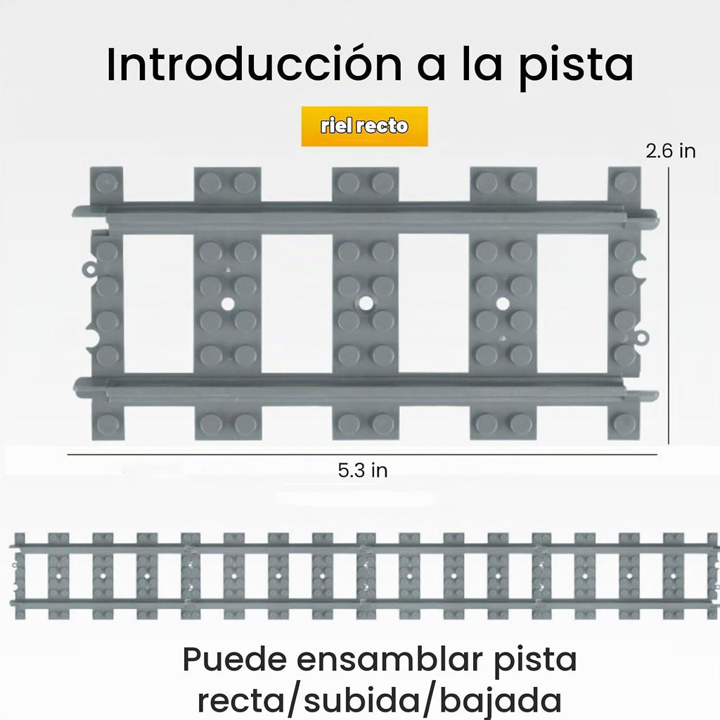 Finger Rock Juego de bloques de construcción de pistas de tren de ciudad, 212 piezas de rieles flexibles para vías de tren, juego de accesorios de expansión de ferrocarril cuesta arriba y descenso, pistas curvas rectas
