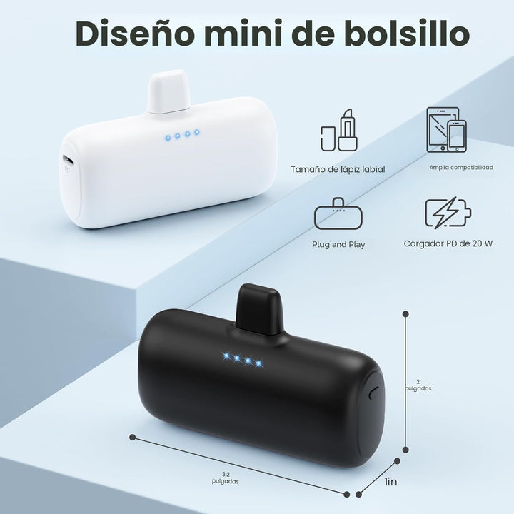 Paquete de 2 cargadores portátiles mini para iPhone, banco de energ...