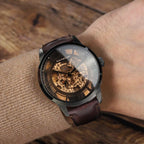 FORSINING Reloj automático para hombre con movimiento mecánico, esfera de esqueleto y correa de cuero
