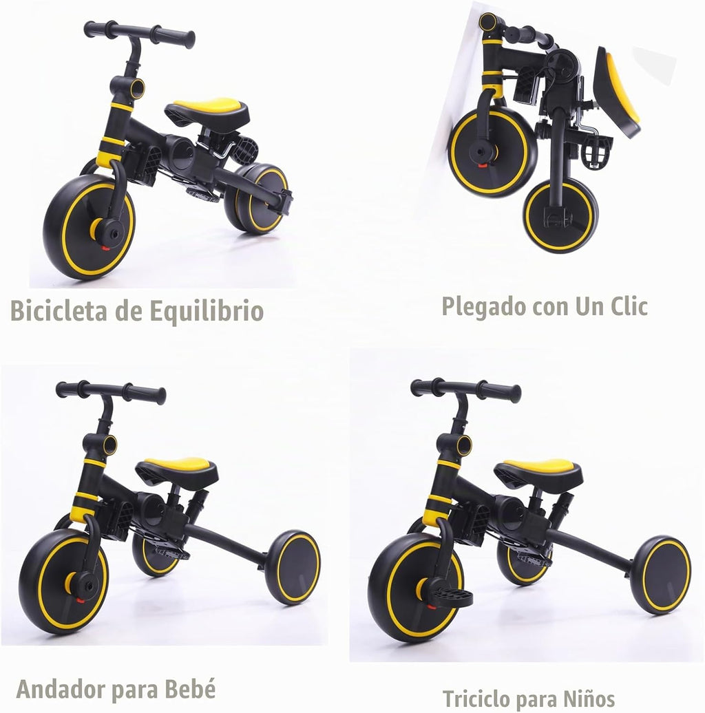 Bicicleta de equilibrio de triciclo 5 en 1 para niños con mango de empuje ajustable, triciclo convertible para niños pequeños, ruedas de EVA, edades de 12 meses a 5 años (amarillo)