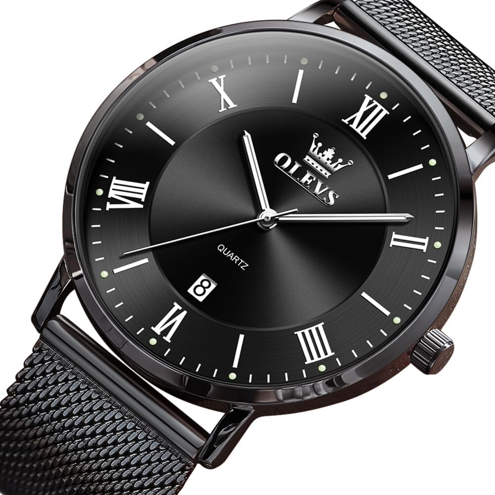 OLEVS Relojes de oro para hombre, analógico, de cuarzo, para negocios, de vestir, día fecha, acero inoxidable, clásico, de lujo, luminoso, impermeable, casual, relojes de pulsera masculinos