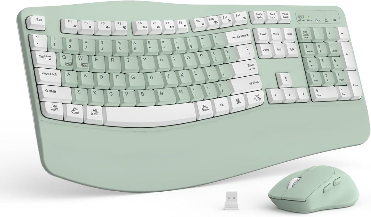 Combo de teclado y mouse inalámbricos, teclas de onda ergonómicas 2.4G