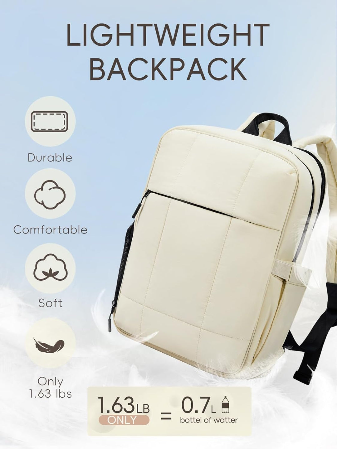 CLUCI Mochila esponjosa acolchonada para laptop para mujeres, Blanc...