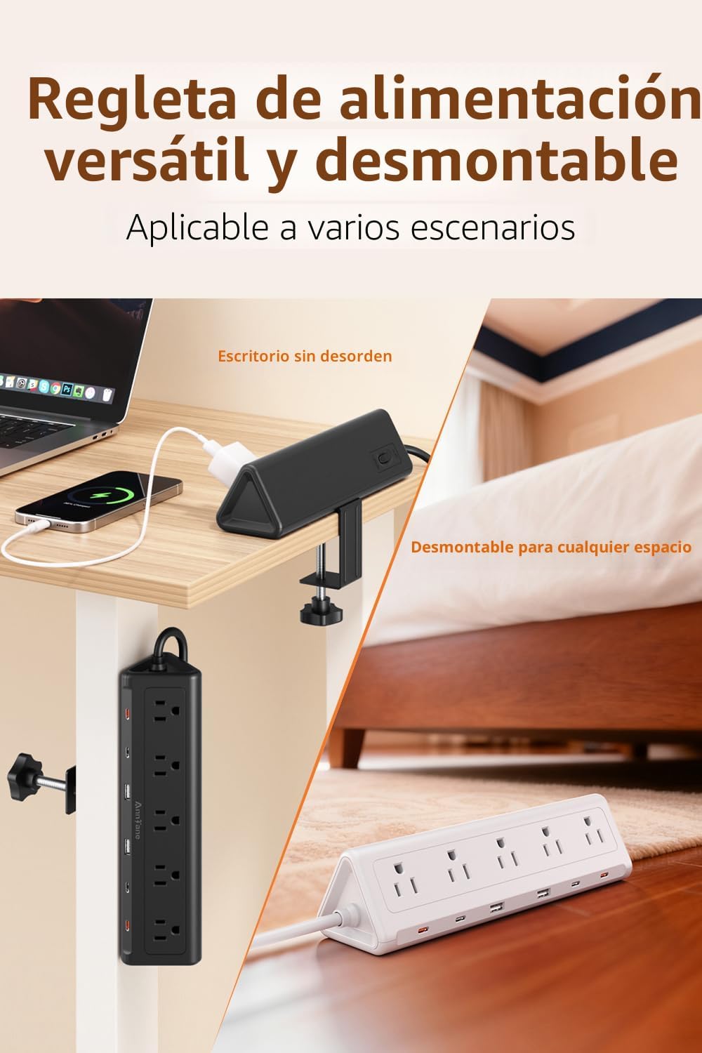 Abrazadera de escritorio USB C, carga rápida de 40 W, 10 pies