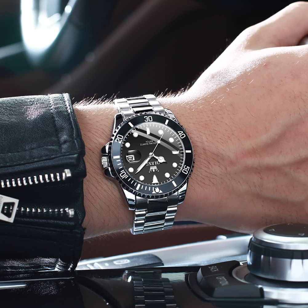 OLEVS Reloj para Hombre Con Diamante Analógico Quartz Negocios Resistente al Agua Acero Inoxidable Fecha Semana Luminiscente Reloj para Hombres