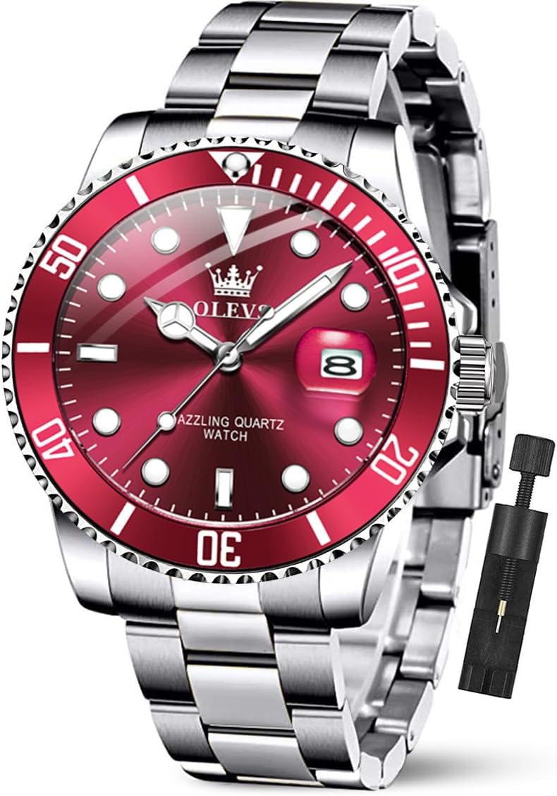 OLEVS Relojes de Lujo para Hombres, Gran Acero Inoxidable, Cuarzo Analógico, Resistente al Agua