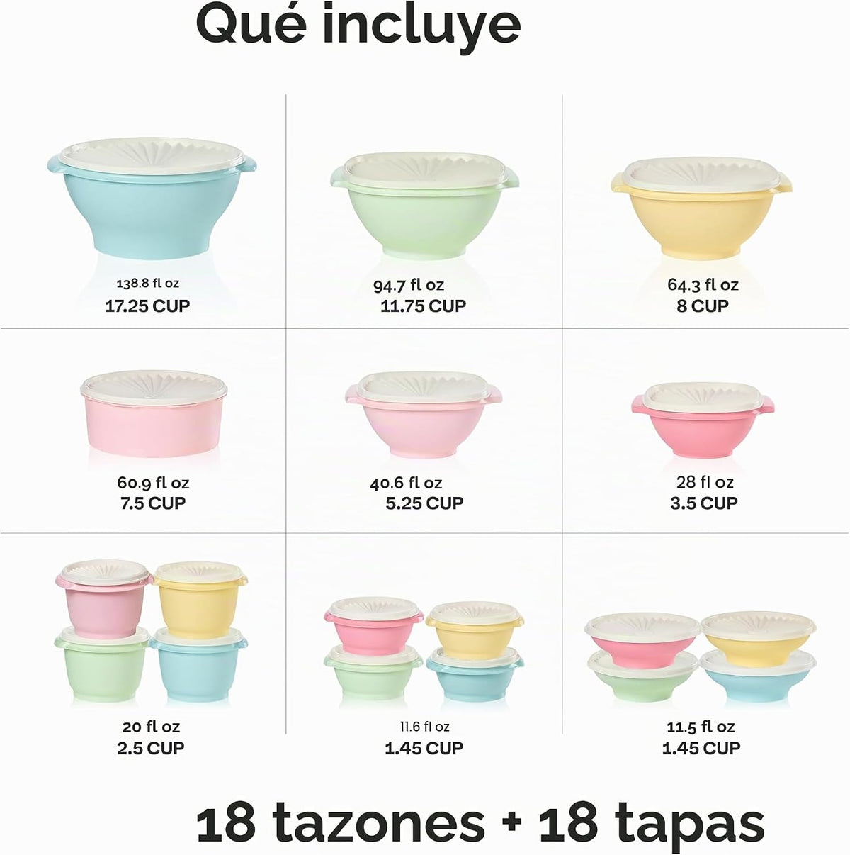 Tupperware Heritage - Juego de 36 piezas pastel vintage (18 recipientes + 18 tapas)