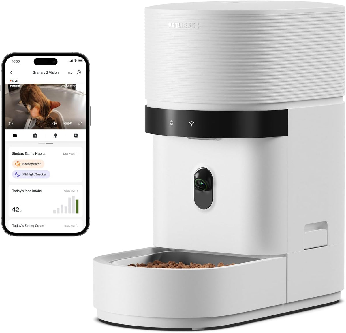 PETLIBRO Automatic Cat Feeder con Cámara, Escala AI para Seguimiento Inteligente de la Ingesta de Comida