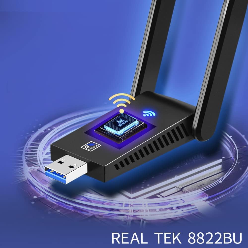 AC1300 Tarjeta de red inalámbrica WiFi de doble banda + adaptador BT 5.0 USB 3.0 1300M 802.11ac adaptador Bluetooth 5.0 con antena para computadora portátil 2.4 GHz + mini dongle de 5.8 GHz