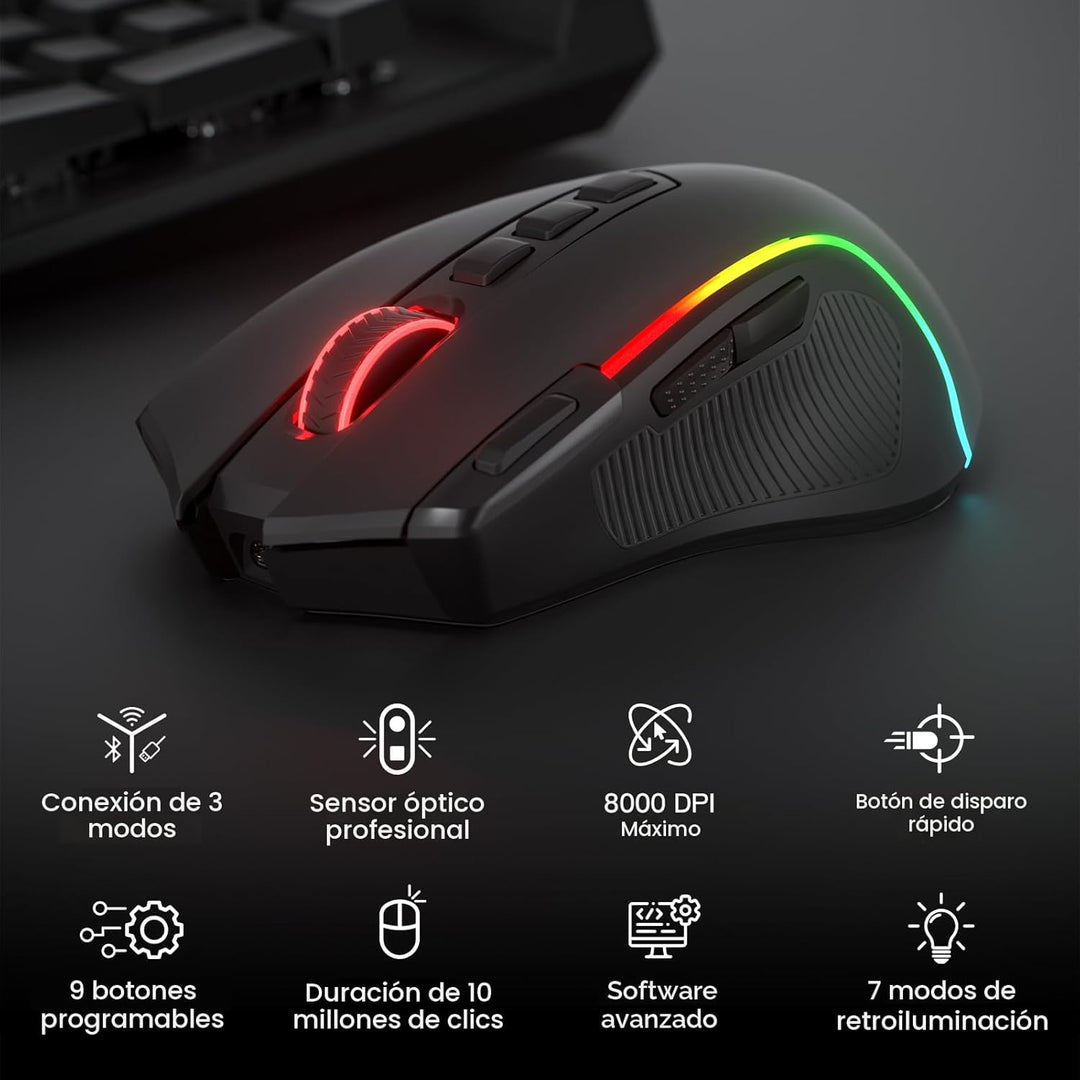 Redragon Ratón para juegos M612 PRO RGB, 8000 DPI con cable\/inalám...
