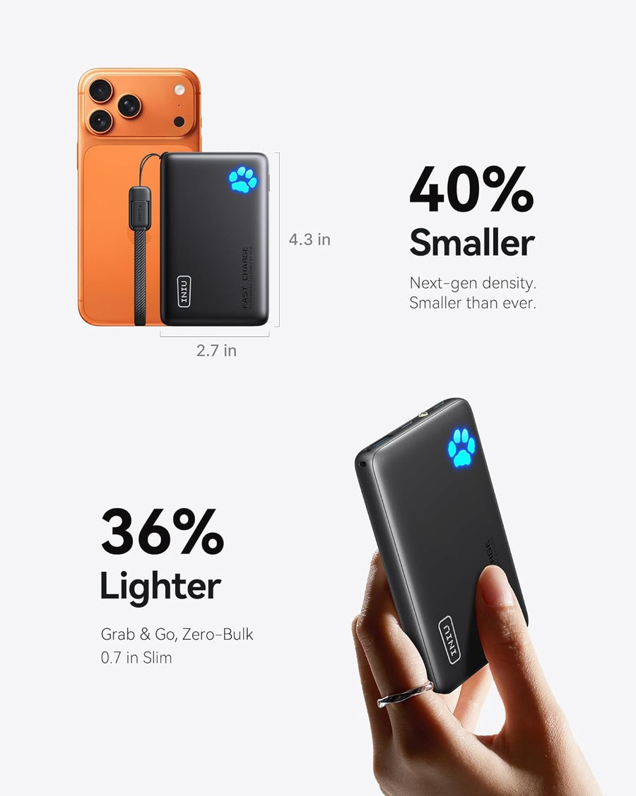 INIU Cargador portátil, ultra delgado de 45W de carga rápida con ca...