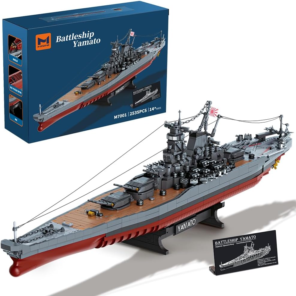 MISINI M7001 1:300 Juego de bloques de construcción de acorazado japonés Yamato, 2569 piezas de juguete MOC de barco de la Segunda Guerra Mundial, excelente modelo de acorazado, regalo de construcción y colección para entusiastas militares y adultos