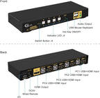 Conmutador KVM HDMI de 4 puertos con audio y 4 cables de kit, 4 puertos HDMI KVM Soporte 4K@60Hz 4:4:4, EDID, conmutación de teclas de acceso rápido