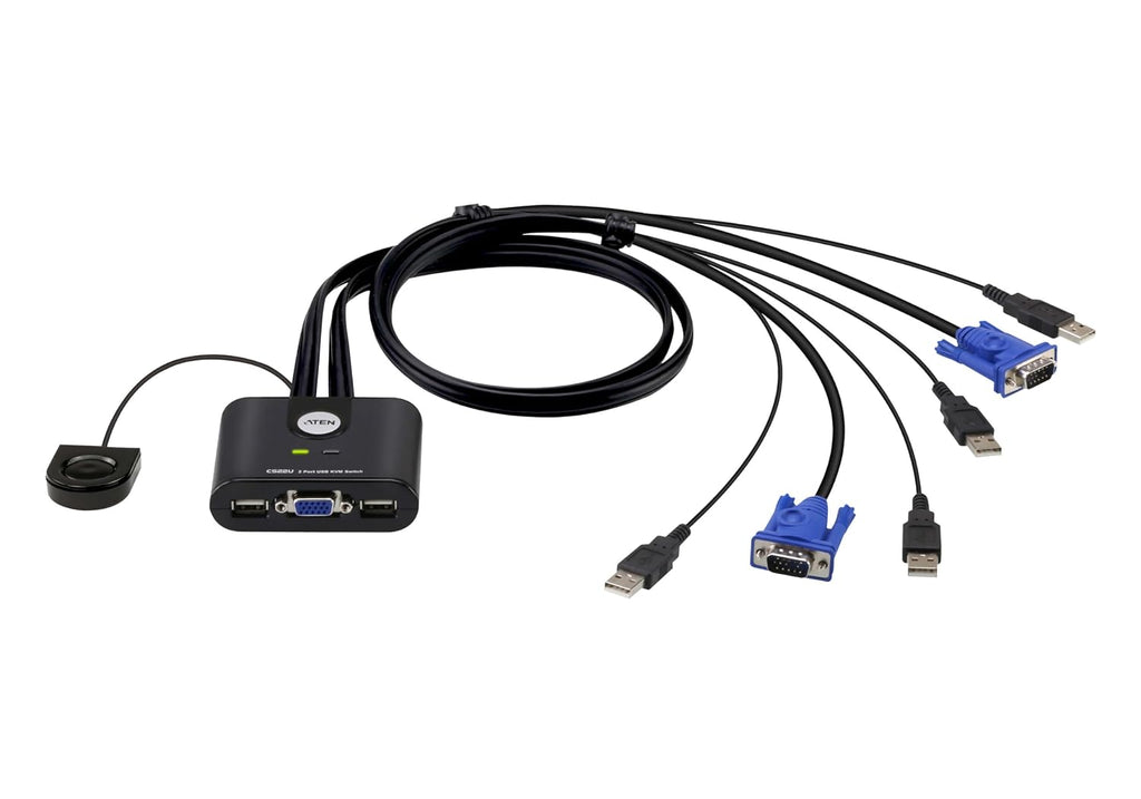 ATEN CS22U - Conmutador KVM de 2 puertos USB y cable VGA con selector de puerto remoto