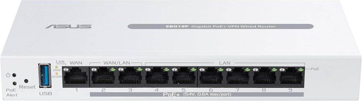 ASUS ExpertWiFi EBG19P Gigabit PoE+ VPN enrutador con cable, 8 puertos PoE+, 123W