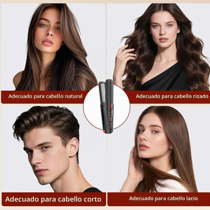 Plancha y rizador de pelo inalámbrico, plancha plana en uno, alisad...