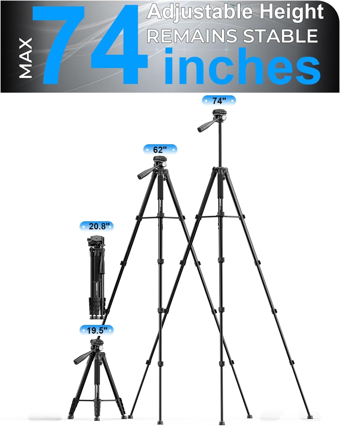 Camofoto - Trípode para cámara de 74 pulgadas, soporte de trípode para