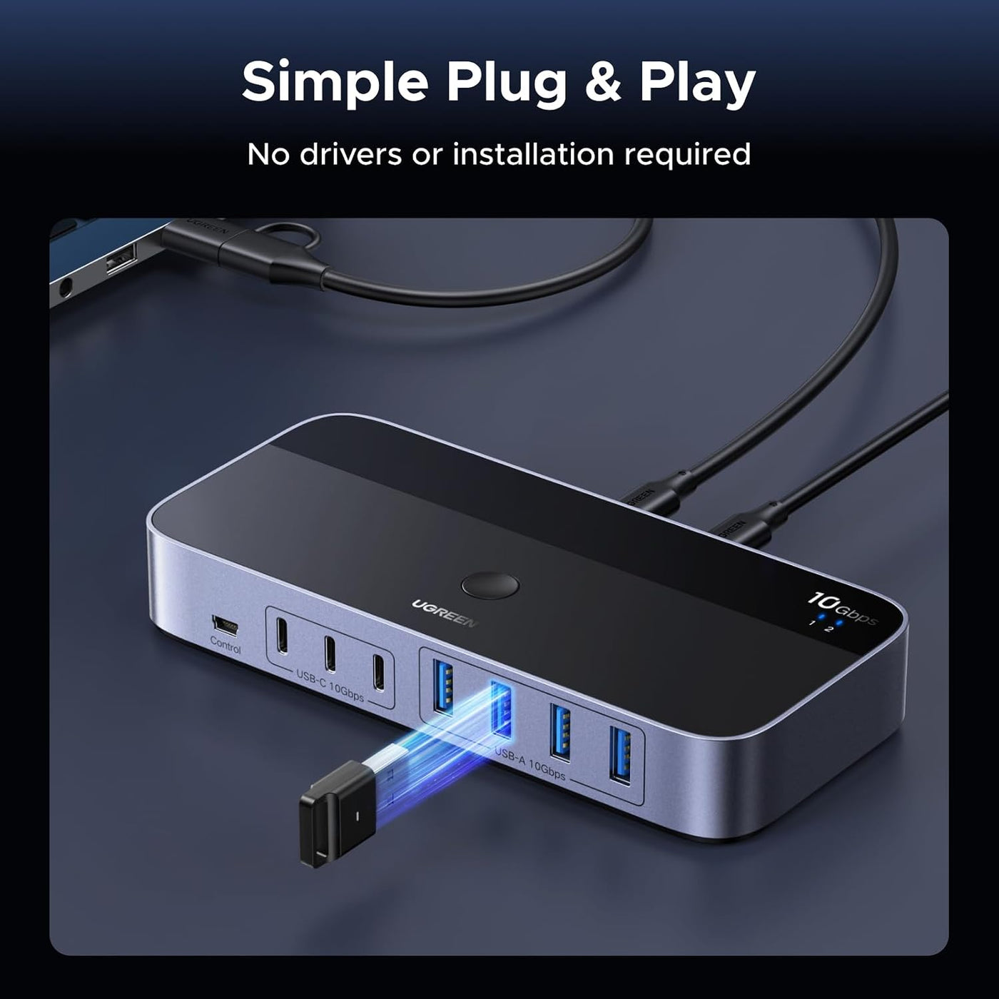 UGREEN Interruptor USB 3.2 de 2 entradas y 7 salidas, interruptor d...