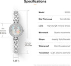 ROCOSJEWE S2020 Reloj de pulsera de lujo con diamantes para mujer, reloj de vestir plateado para mujer, reloj de pulsera de esfera natural con esfera de madreperla pequeña, movimiento de cuarzo, joyería de moda