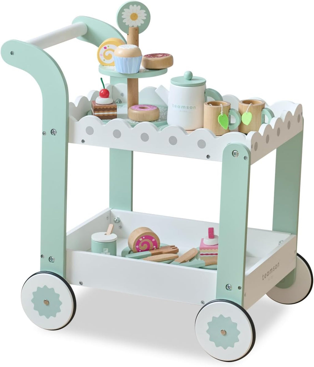 Teamson Kids Carro de postre para sorber por la tarde, blanco/verde menta