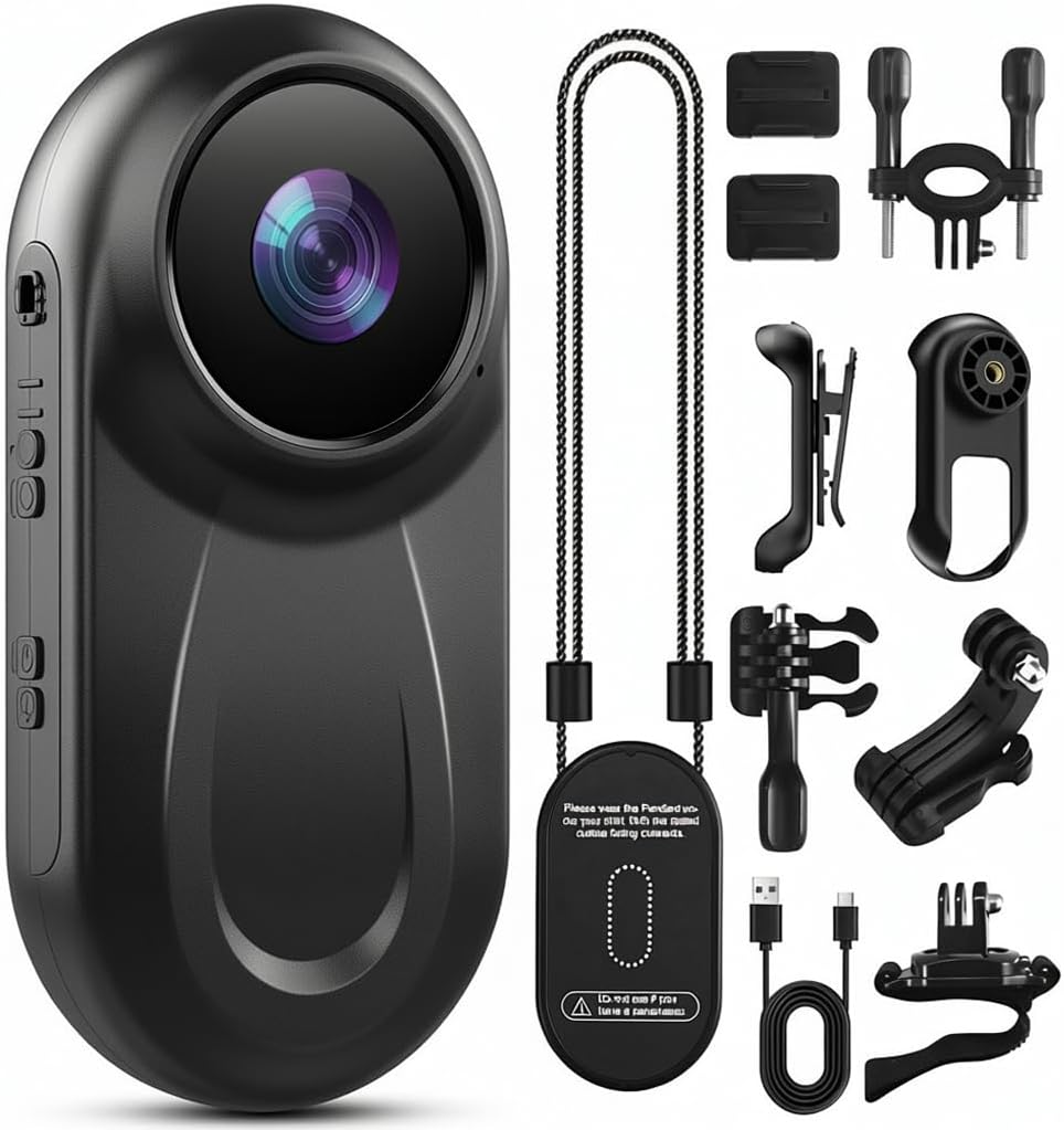 Mini cámara corporal 1080P, 512G pulgar Vlogging Cam grabación manos libres, cámara de acción con clip de rotación de 360° y clip magnético, grabadora de video portátil para viajar/motocicleta