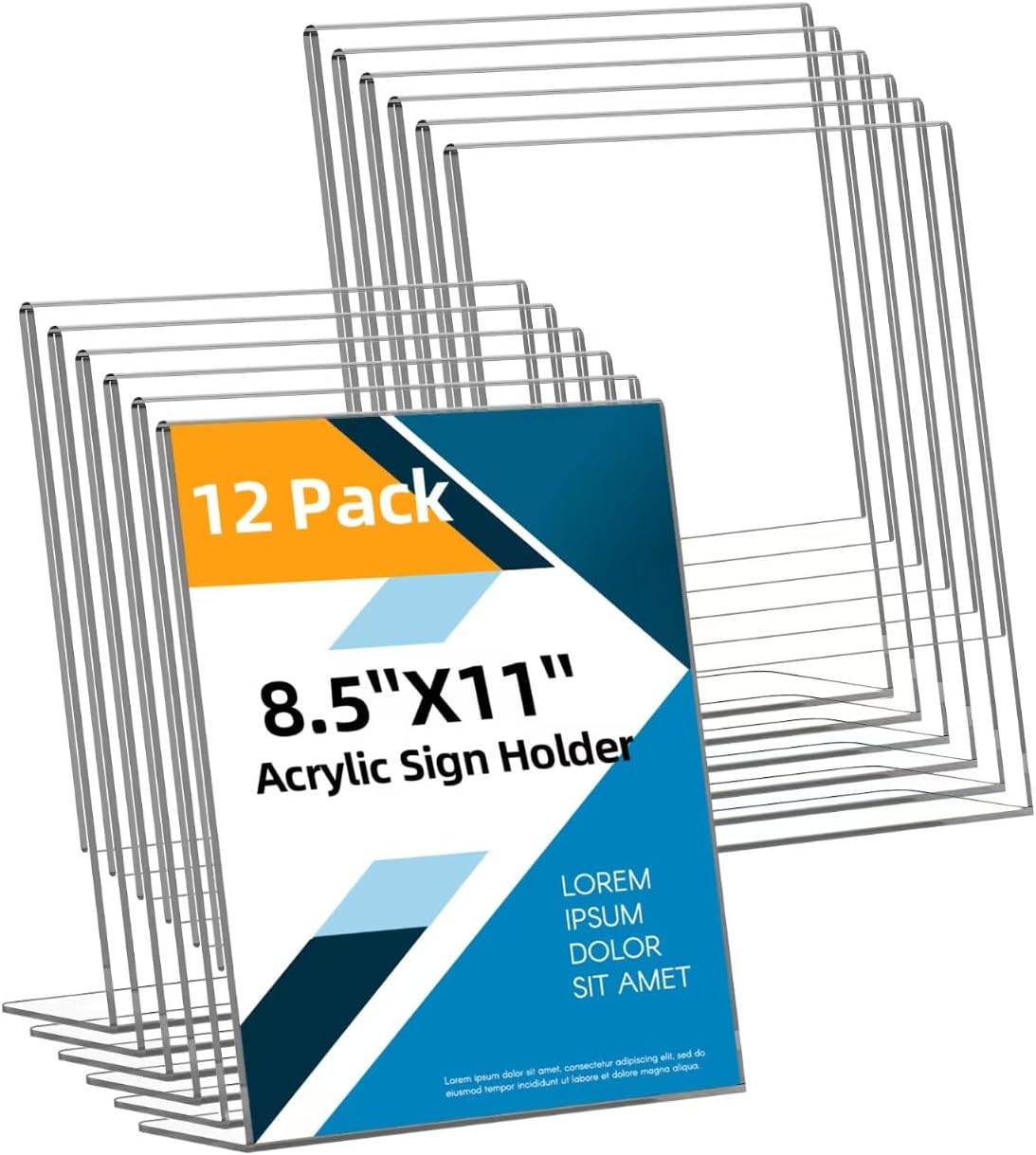 Paquete de 12 soportes acrílicos para letreros de 8.5x11 pulgadas, soporte de mesa de papel de plástico transparente, soporte de menú vertical en forma de L, soporte de exhibición de fotos y volantes