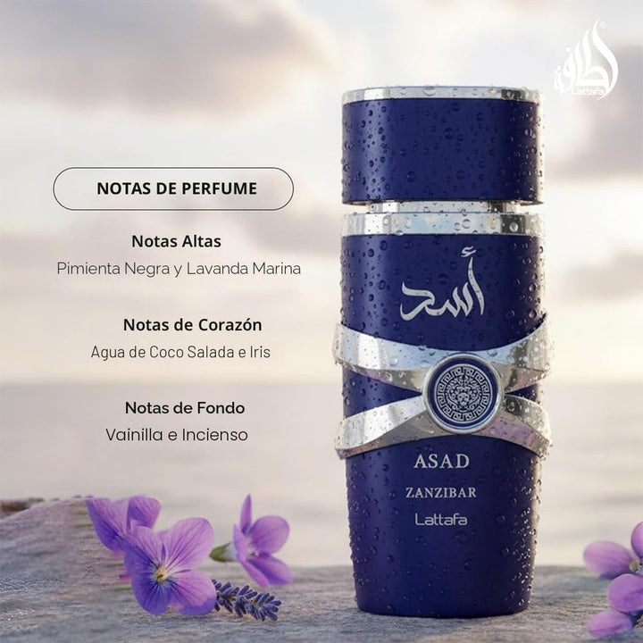 Lattafa Asad Zanzibar - Fragancia duradera de perfume Eau de Parfum...