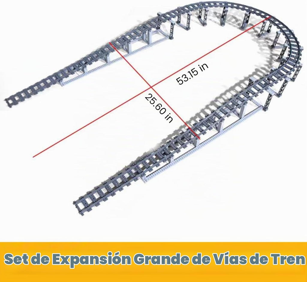 Finger Rock Juego de bloques de construcción de pistas de tren de ciudad, 212 piezas de rieles flexibles para vías de tren, juego de accesorios de expansión de ferrocarril cuesta arriba y descenso, pistas curvas rectas