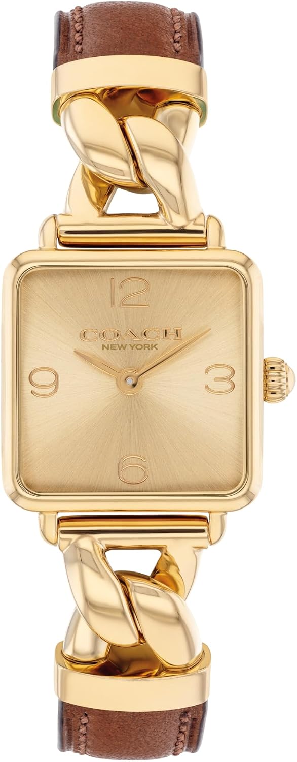 Reloj COACH Cass para mujer con cuarzo 2H – Caja cuadrada de acero inoxidable – Correa de piel de becerro – Accesorio elegante, regalo para ella 22m