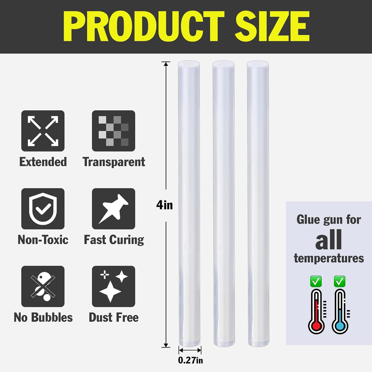 Paquete de 600 mini barras de pegamento caliente, 4 pulgadas de largo x 0.27 pulgadas de diámetro para mini pistolas de pegamento, multiusos para madera, metal, vidrio, plástico, floral, tela, cuero, espuma, floral