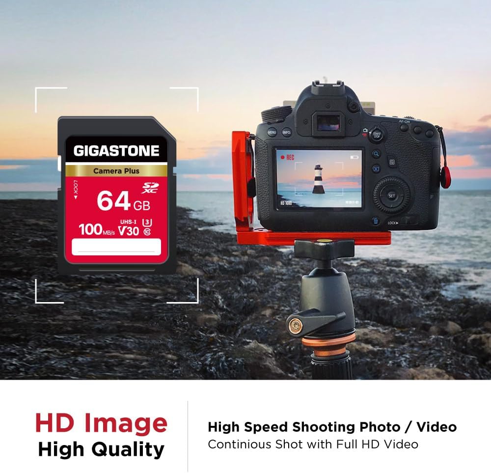 GIGASTONE Tarjeta SD de 64 GB, 2 unidades, cámara Plus, velocidad de hasta 100 MB/s, UHS-I U3 Clase 10 SDXC, tarjeta de memoria SDXC, video Full HD para cámara digital, con 2 mini fundas