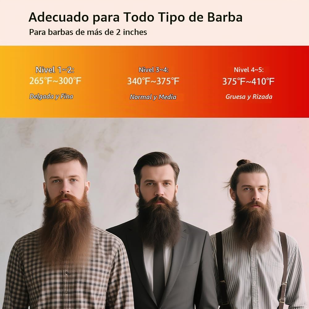 Alisador de barba para hombres, cepillo térmico para barba, peine iónico para barba con 5 ajustes de calor, alisado rápido antiquemaduras para barbas rizadas gruesas, kit de aseo de viaje