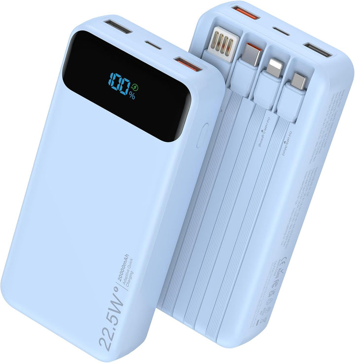 Nusyddy Cargador portátil de 20000 mAh integrado con 4 cables, bate...