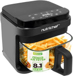 Nutrichef Freidora de aire de 5.8 cuartos | 8 en 1 modos de cocción preestablecidos | Cesta transparente para obtener los mejores resultados de cocción | Cocina camarones, bistec, papas fritas, alas