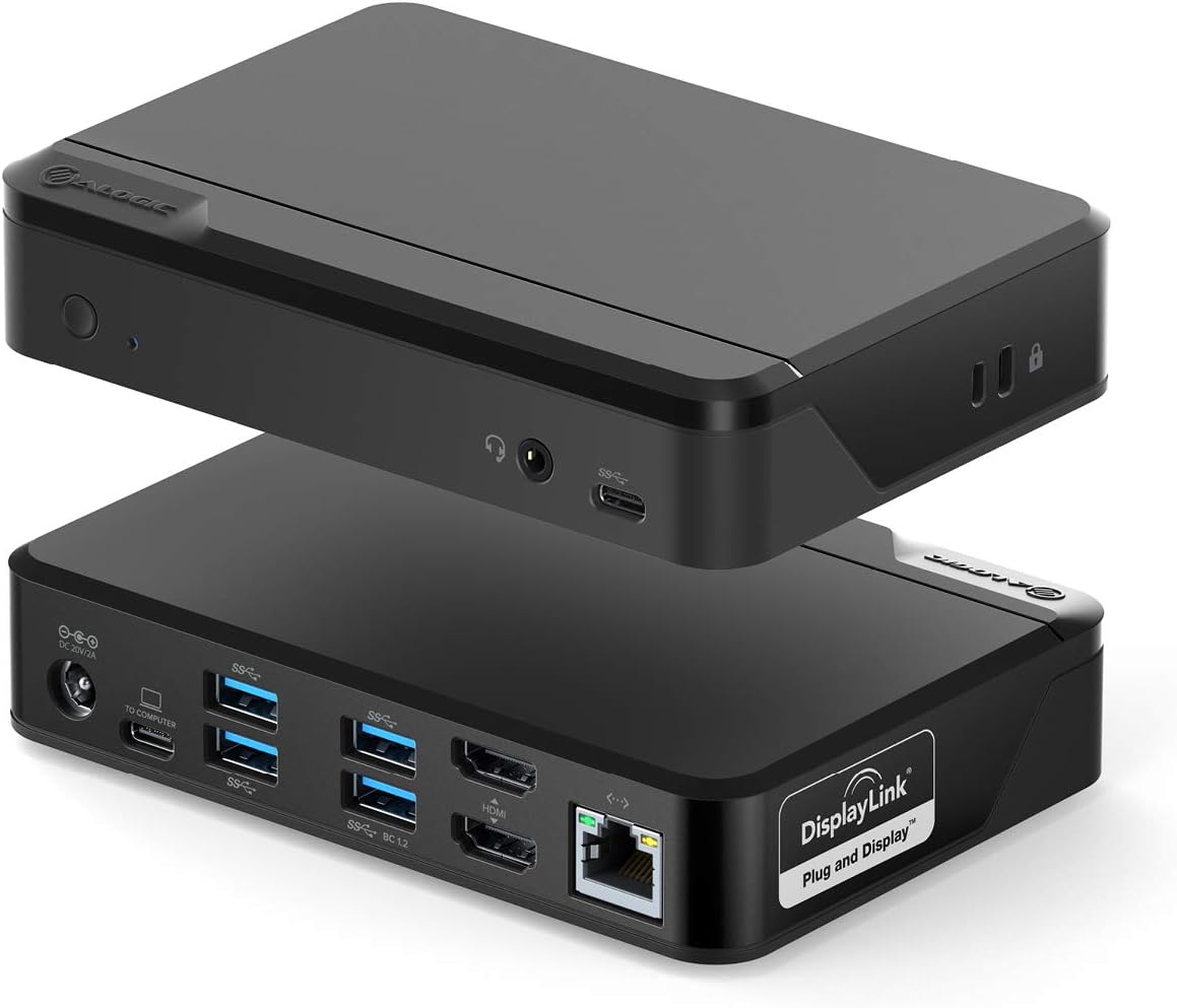 ALOGIC Estación de acoplamiento universal Twin HD, compatible con USB-C y USB-A, dual 1080p 60Hz HDMI, USB-C y 4 puertos USB-A, Gigabit Ethernet, conector de audio, base para laptop para Windows y Mac
