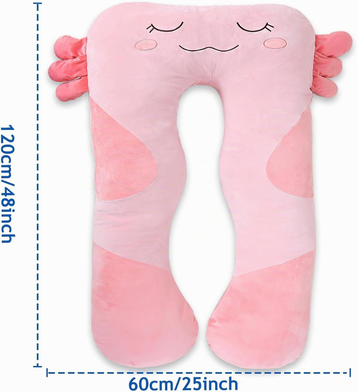 Cojines de peluche en forma de U de 47x23 pulgadas para niños, almohada grande y suave con forma de ajolote para dormir, grandes y lindos peluches, funda lavable, regalo para niños y niñas