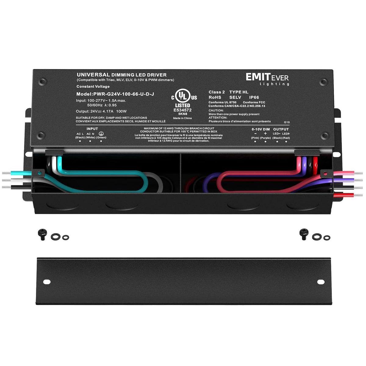 EMITEVER Paquete de 2 Controladores LED Regulables 100W 24V 5-en-1, AC 110-277V a DC