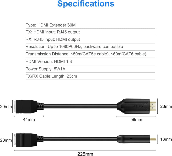Wiistar Extensor HDMI sobre Cat5e/6 HDMI a RJ45 Extensor