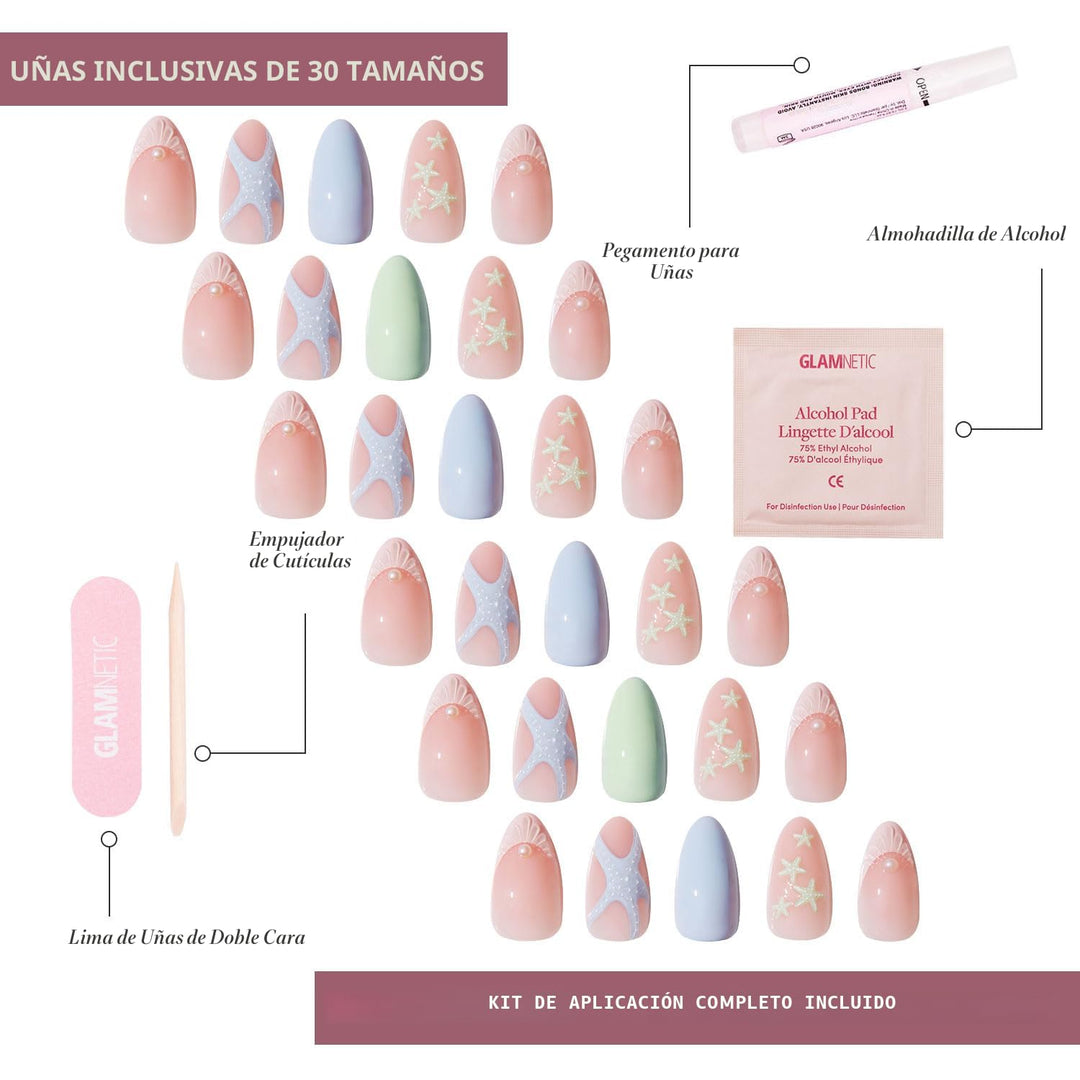 Glamnetic - Salty Waves | Uñas postizas cortas en forma de estrella...