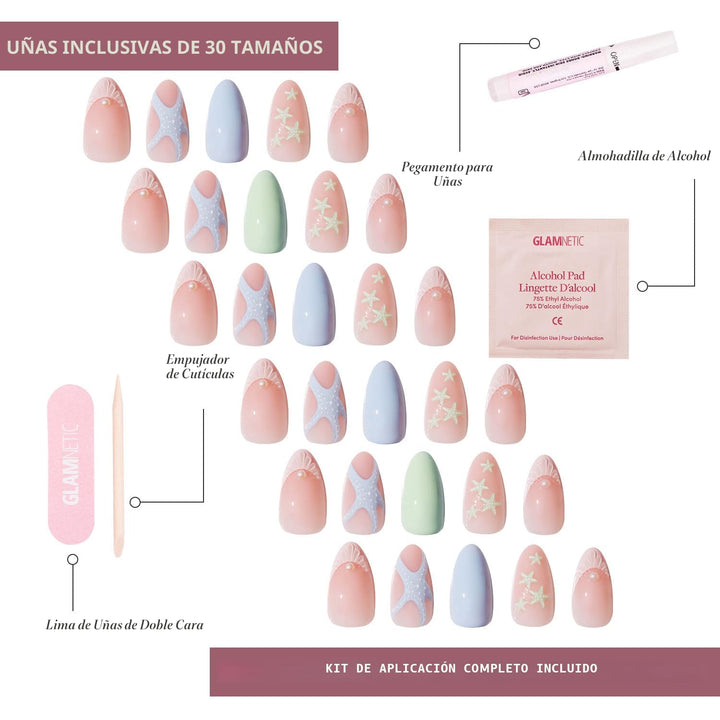 Glamnetic - Salty Waves | Uñas postizas cortas en forma de estrella...