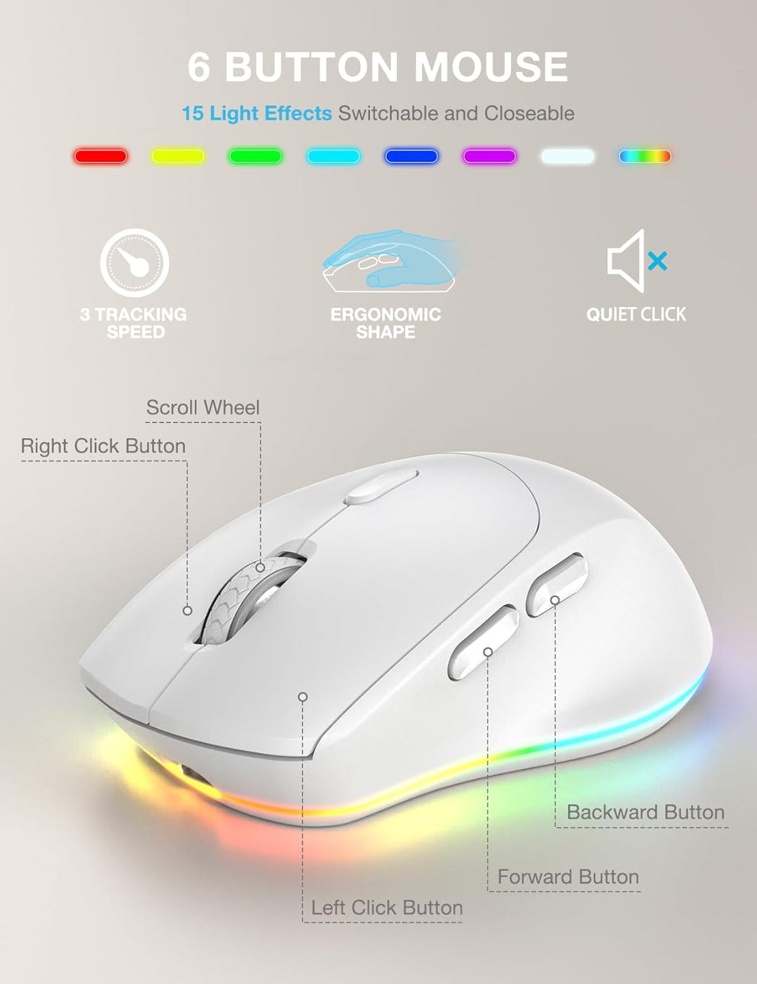 Combo de teclado y mouse inalámbricos, 9 efectos retroiluminados, r...