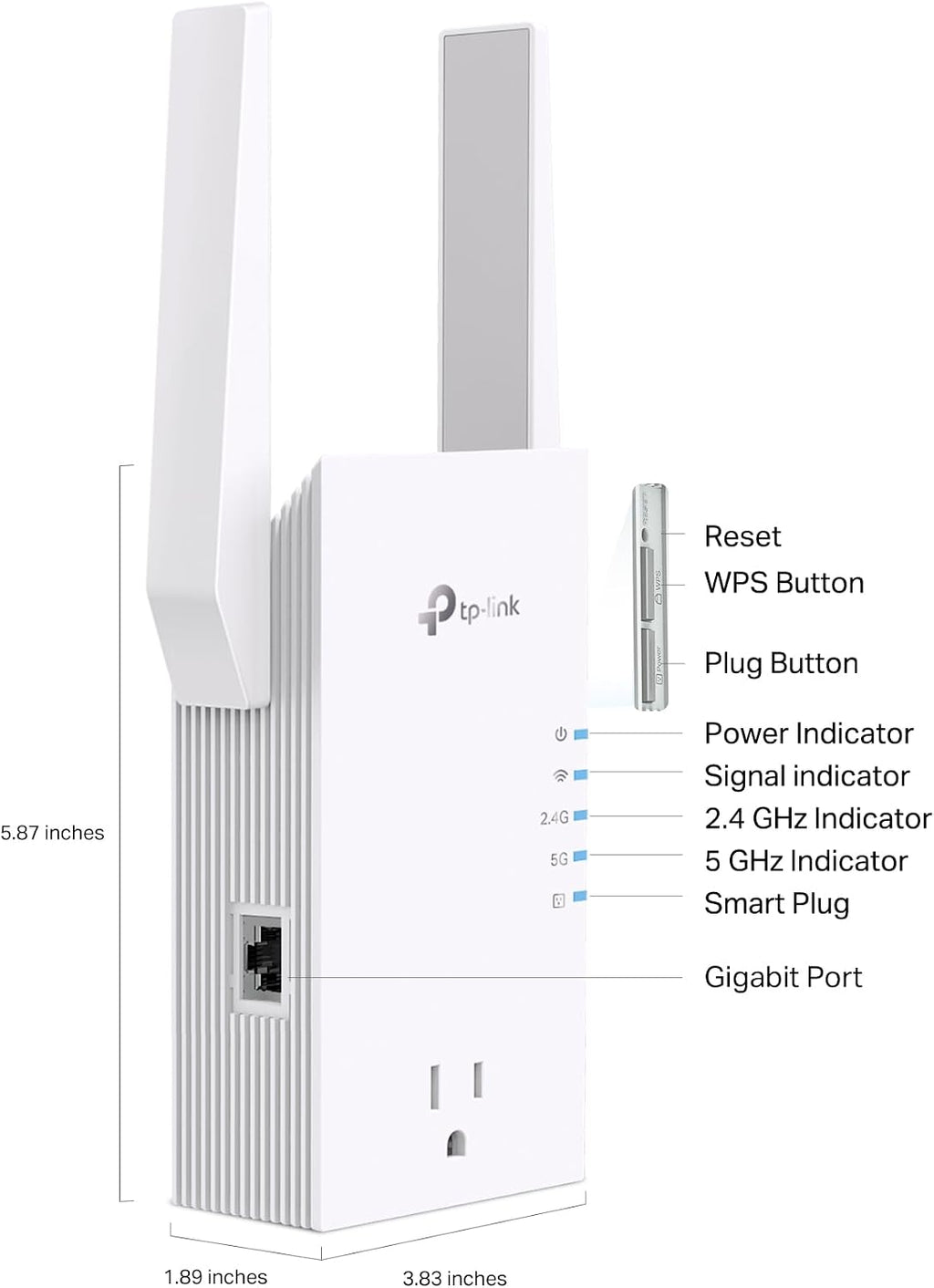 TP-Link RE765X AX3000 Extensor de alcance WiFi 6 con enchufe inteligente integrado de paso directo | Repetidor inalámbrico de doble banda con puerto Ethernet | Hasta 2400 pies cuadrados, 64